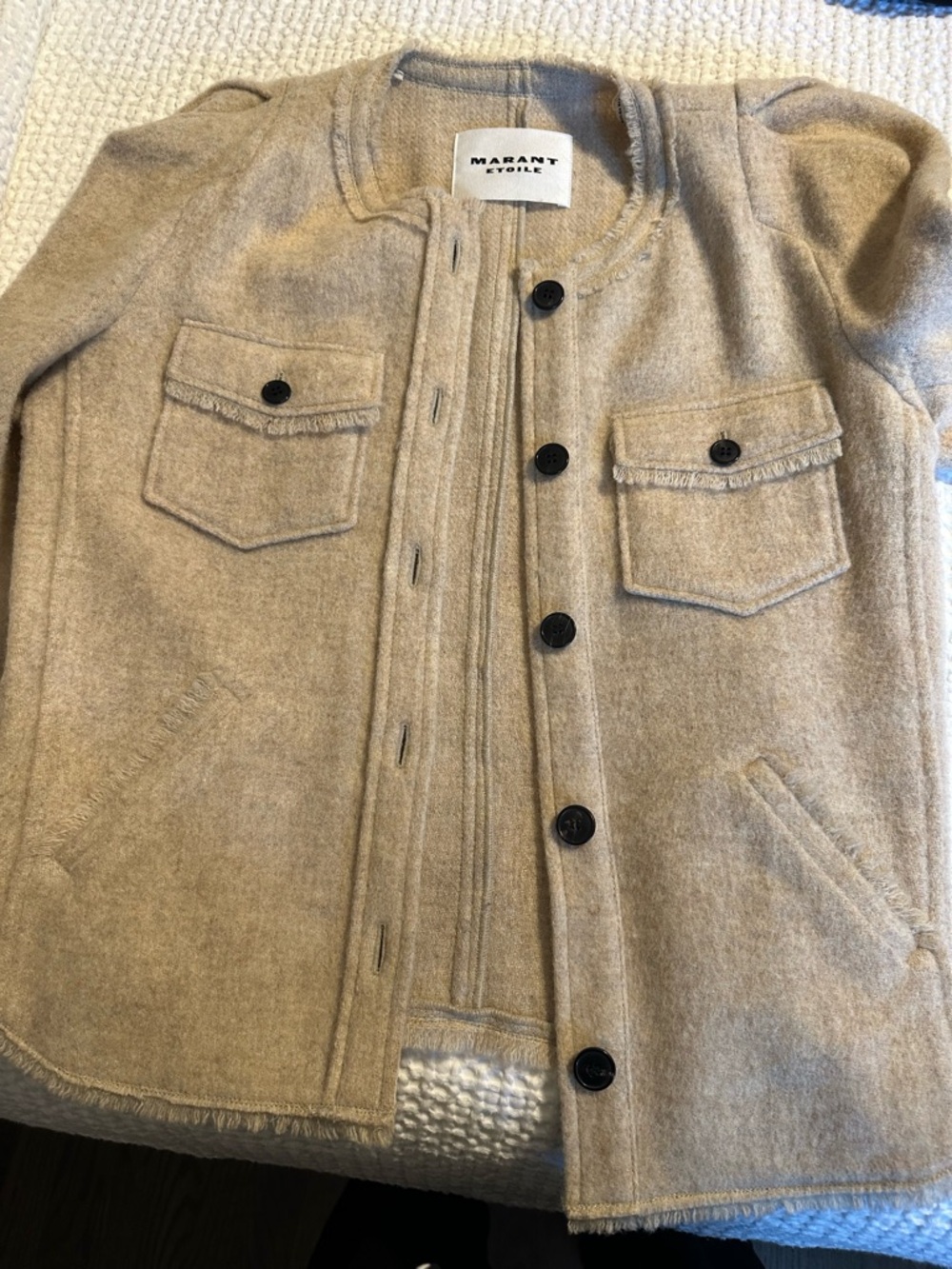 Isabel Marant Étoile Women's Beige Button-Down Wool Shirt Jacket .